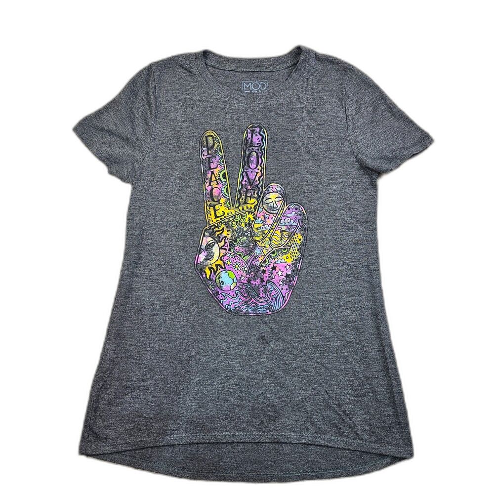Modern Lux Peace and Love Graphic Tee Gray Women's Size XS